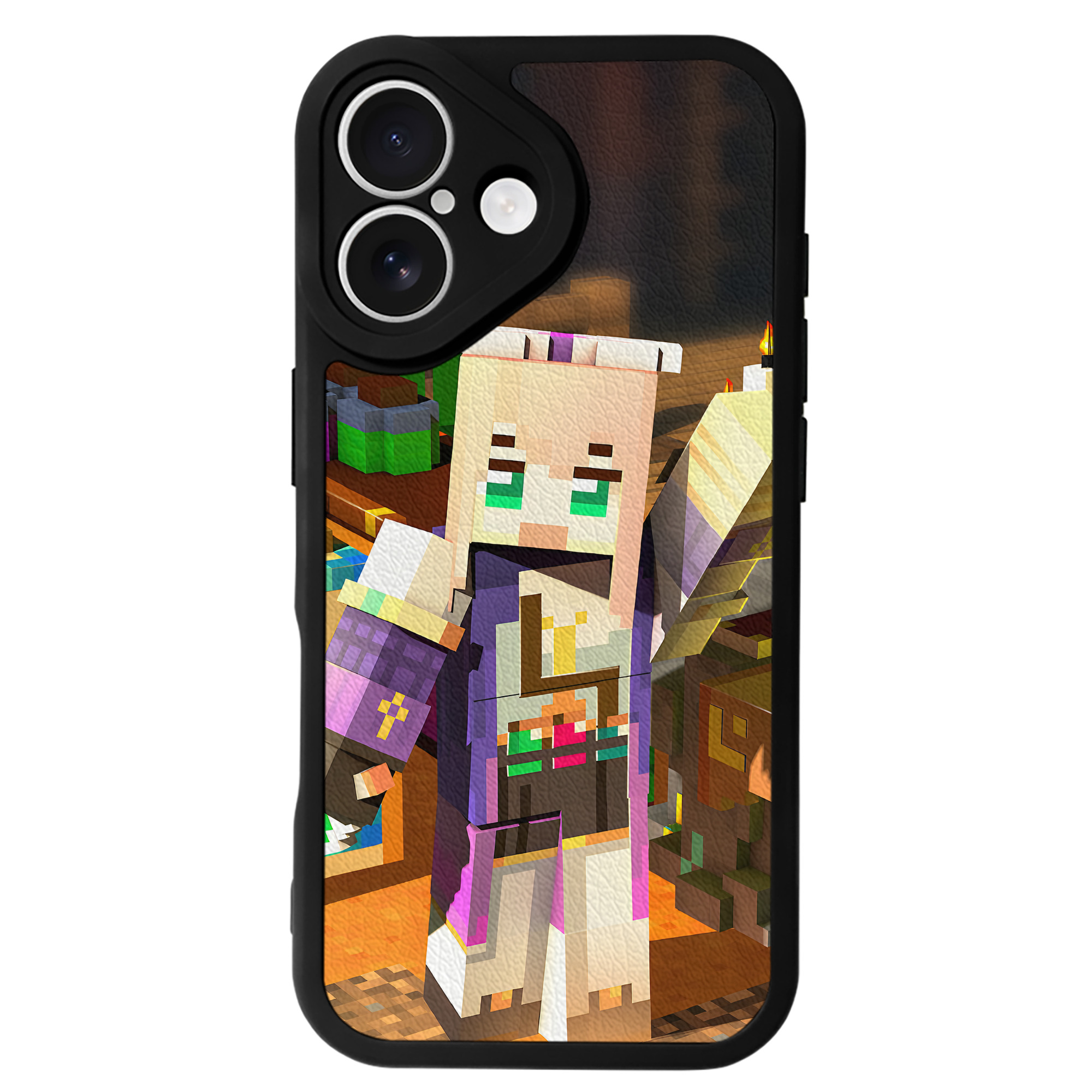 （画像用） マインクラフト ブロックの世界 Minecraft MC Block world 【iPhone 16シリーズ対応】シリコンスマホケース（レザー調） 材質：シリコン